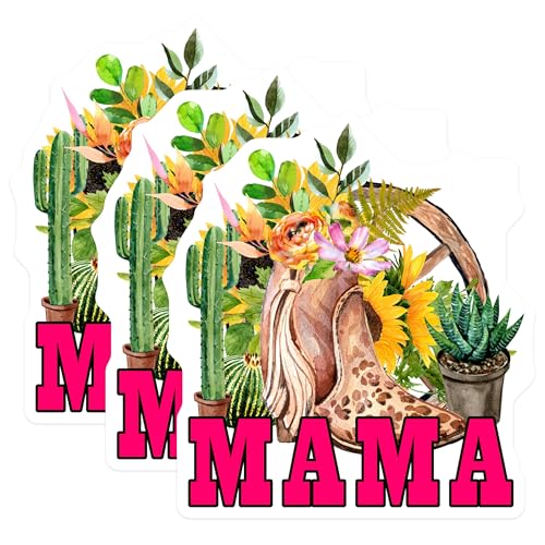 (3 Pack) Mama Western Decals - Cowboy Boot Stickers - Floral Laptop Decal - 3 Inches On Longest Side - Easy Peel & Apply - Made in USA - 3MCS4386