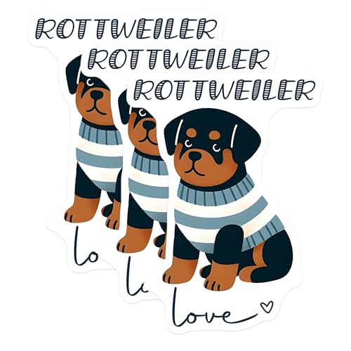 (3 Pack) Rottweiler Dog Decals - Puppy Breed - Laptop Decals - 3 Inches On Longest Side - Easy Peel & Apply - Made in USA - 3MCS6072