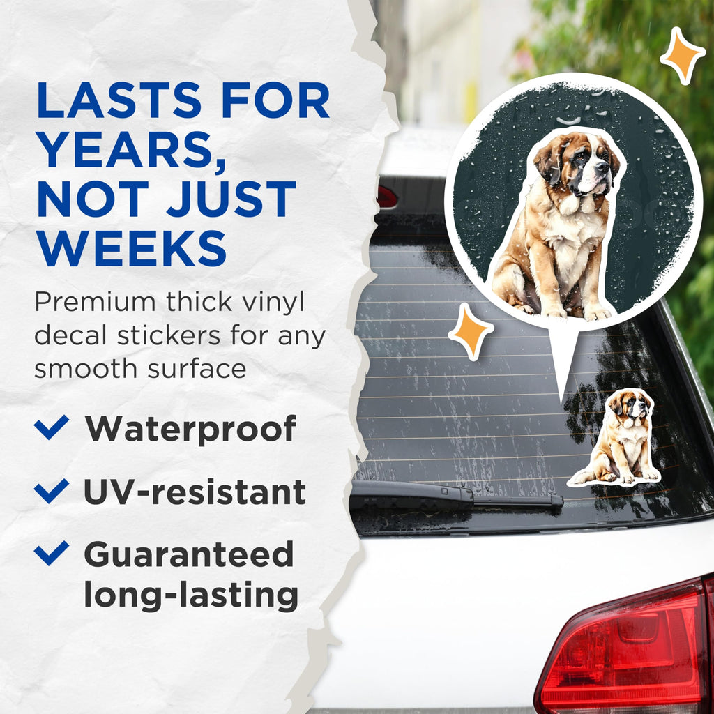 (2 Pack) St Bernard Stickers - Dog Breed Decals - Bernese Mountain Dog Accessories - 5" On Longest Side - Sticks to Smooth Flat Surfaces - Made in USA - BMCS15779