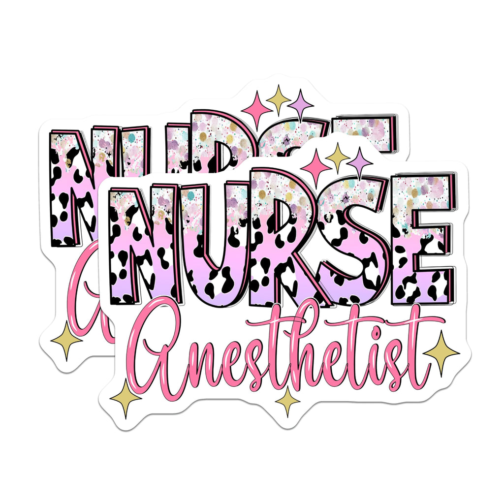 (2 Pack) Nurse Anesthetist Magnets - CRNA Appreciation Decor - Healthcare Worker Pink Cow Print - 5 Inches On Longest Side - Thick Durable Magnet - Made in USA - MAG19232