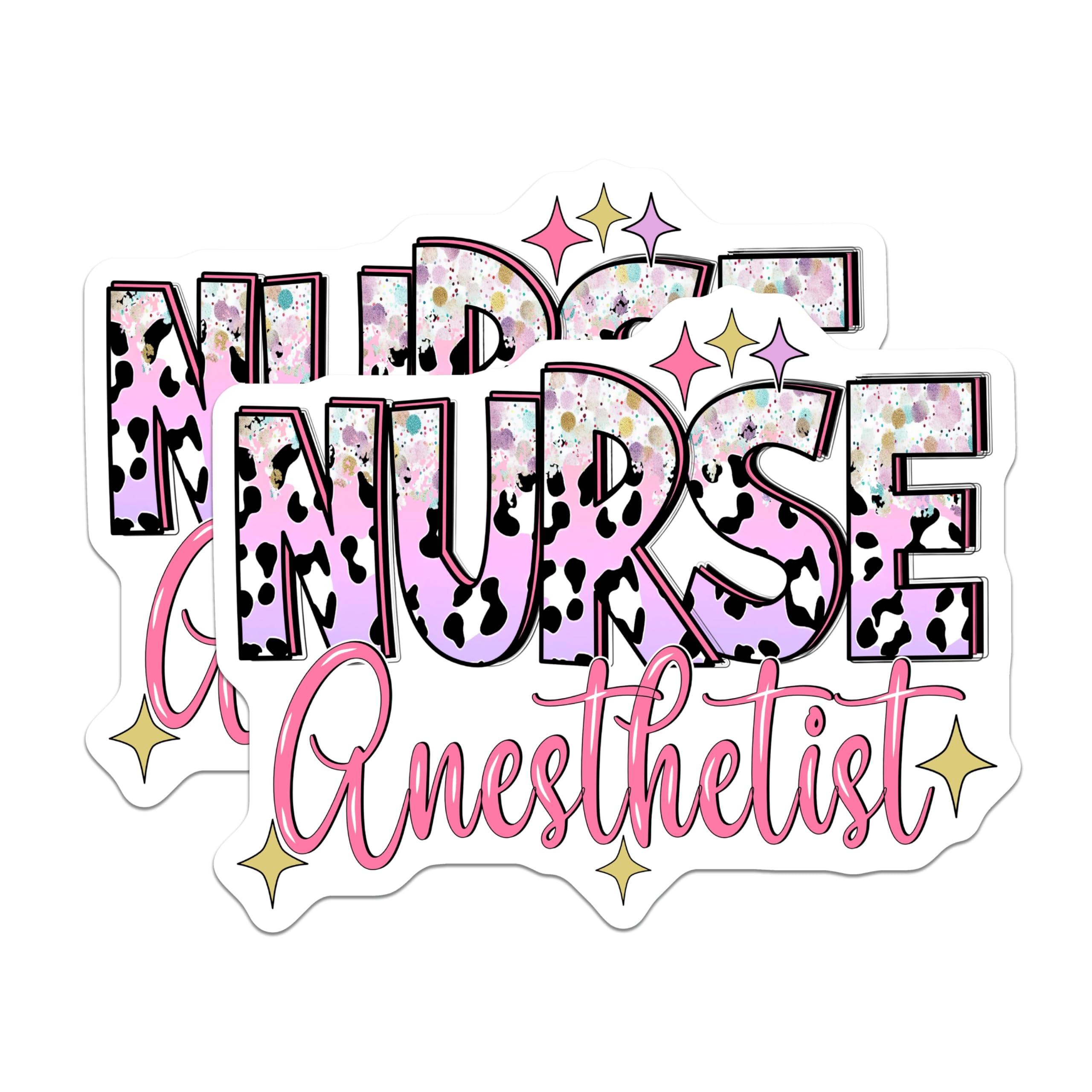 (2 Pack) Nurse Anesthetist Magnets - CRNA Appreciation Decor - Healthcare Worker Pink Cow Print - 5 Inches On Longest Side - Thick Durable Magnet - Made in USA - MAG19232