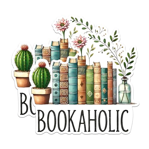 (2 Pack) Book Lover Stickers - Succulent Stickers - Bookaholic Stickers for Readers - 5" On Longest Side - Sticks to Any Smooth Flat Surface - Made in USA - BMCS2759