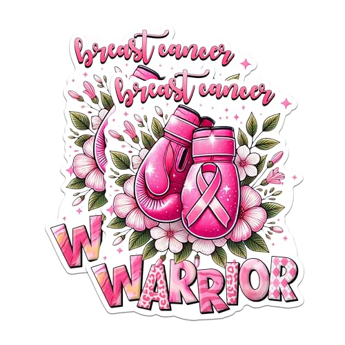 (2 Packs) Breast Cancer Warrior Pink Boxing Gloves Stickers - Breast Cancer Awareness Decals - 5" On Longest Side - Premium Vinyl Decal - Sticks to Any Smooth Flat Surface - Made in USA - BMCS2438