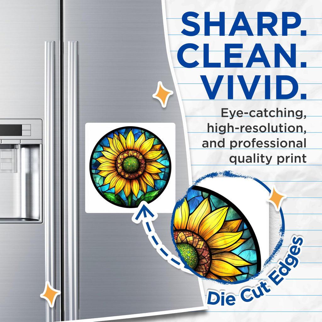 (2 Pack) Stained Glass Sunflower Magnets - Floral Kitchen Decor - Boho Fridge Accent - Summer Botanical Art - 5 Inches On Longest Side - Thick Durable Magnet - Made in USA - MAG25219