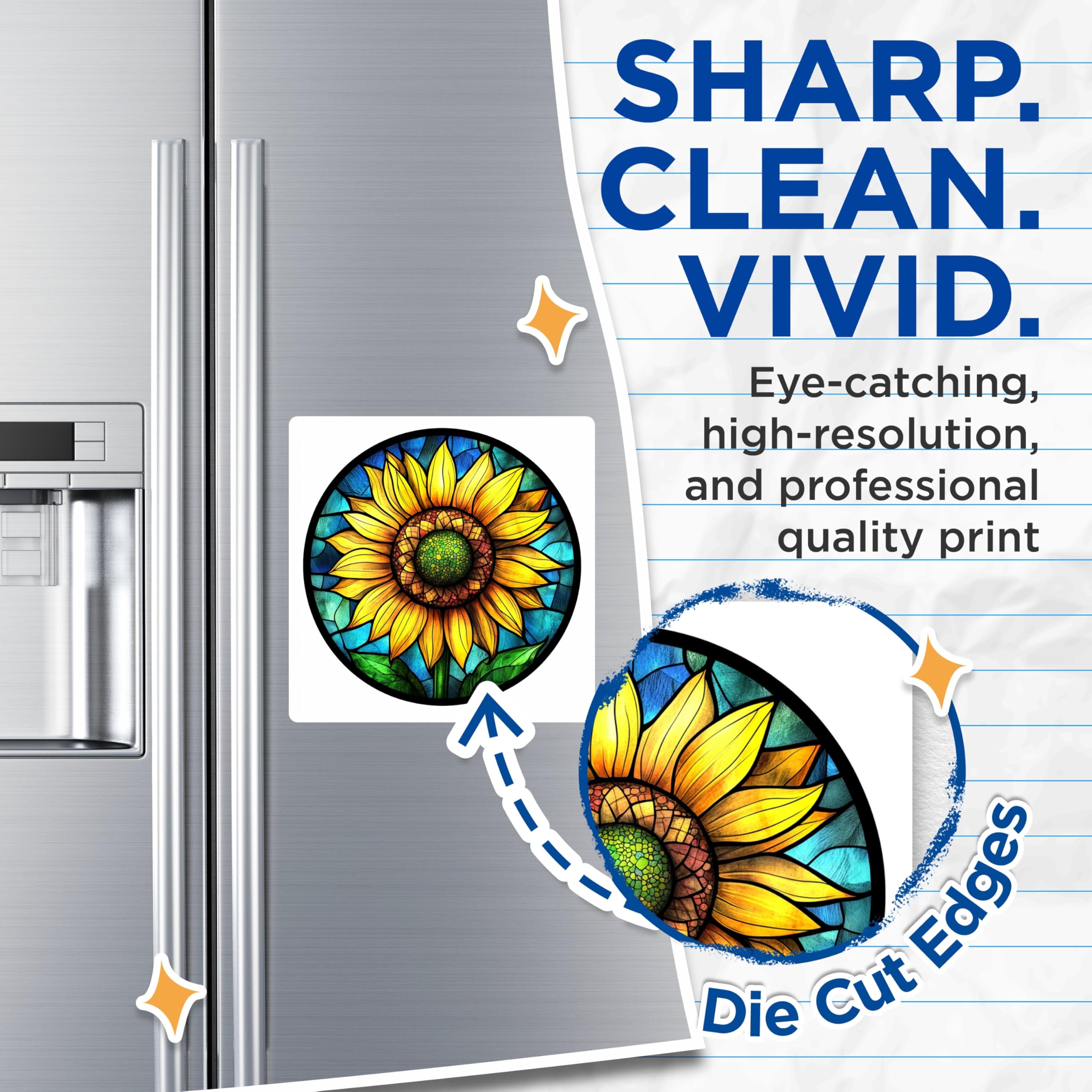 (2 Pack) Stained Glass Sunflower Magnets - Floral Kitchen Decor - Boho Fridge Accent - Summer Botanical Art - 5 Inches On Longest Side - Thick Durable Magnet - Made in USA - MAG25219