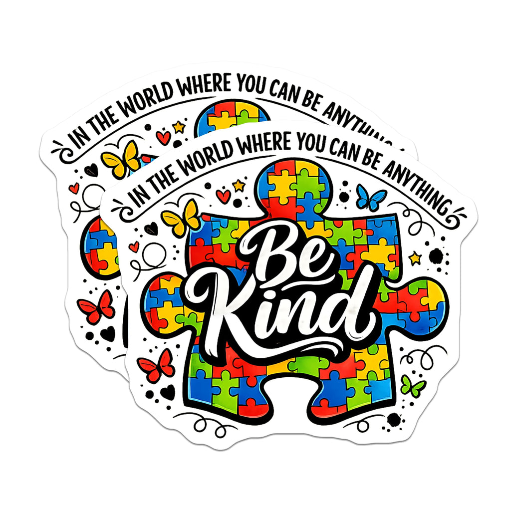 (2 Pack) Autism Awareness Puzzle Magnets - Be Kind Message Magnets - Neurodiversity Support Butterflies Magnets - 5 Inches On Longest Side - Thick Durable Magnet - Made in USA - MAG21778