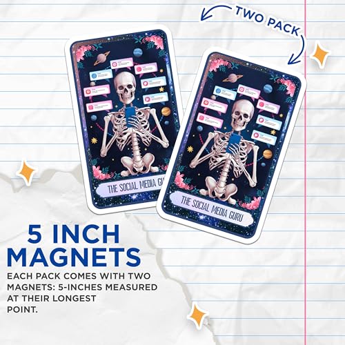 (2 Pack) Unique Skeleton Design Magnet - Fun Home Office Decor - 5" On Longest Side - Sticks to Smooth Flat Surfaces - Made in USA - MAG10032
