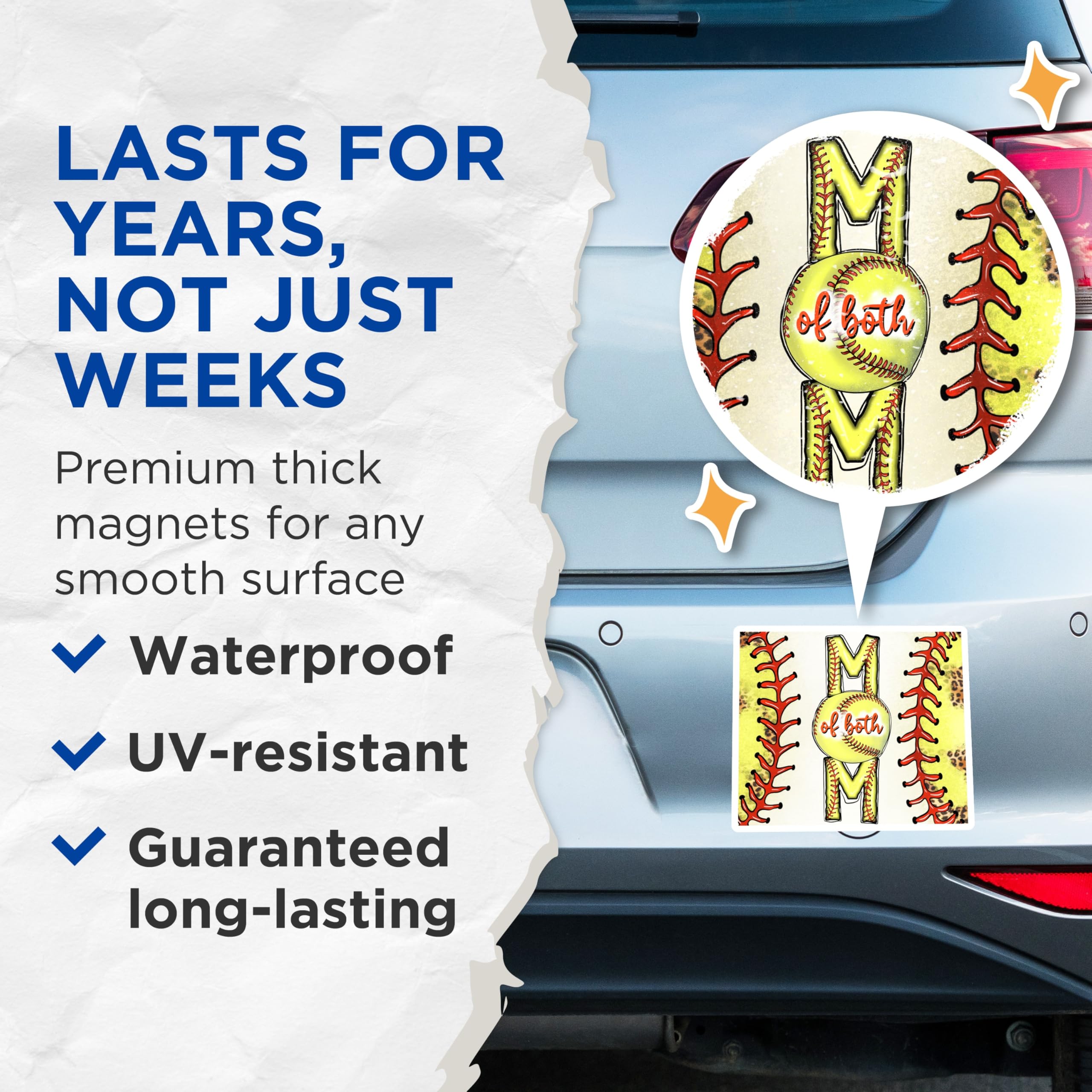(2 Pack) Softball Baseball Mom Magnets - of Both Sports Mama - Game Day Refrigerator Decor - 5 Inches On Longest Side - Thick Durable Magnet - Made in USA - MAG29332