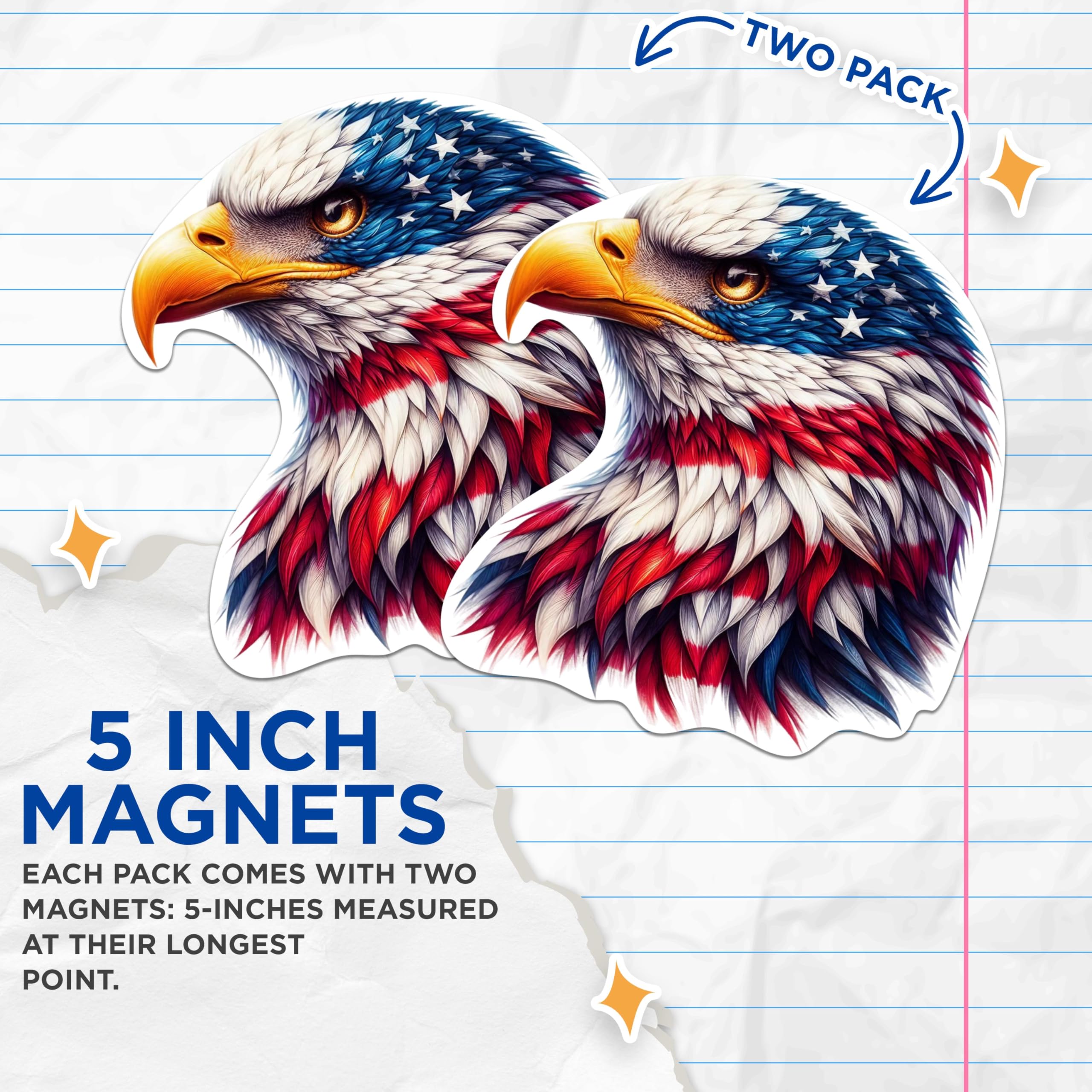 (2 Pack) Patriotic USA Flag Bald Eagle Screaming Eagle Magnets - USA Flag - 5 Inches On Longest Side - Premium Magnet - for Cars, Refrigerators, Toolboxes - Made in USA - MAG2111