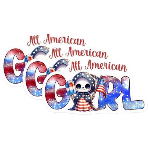 (3 Pack) All American Girl Decals - Patriotic Decor - Fourth of July Celebration - 3 Inches On Longest Side - Easy Peel & Apply - Made in USA - 3MCS6674