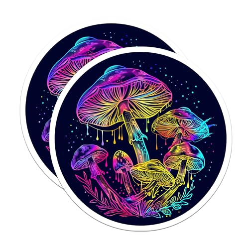 (2 Pack) Psychedelic Mushroom Magnets - Trippy Art - Boho Decor - Neon Mushrooms Design - 5" On Longest Side - for Cars, Fridges, Toolboxes - Made in USA - MAG7192