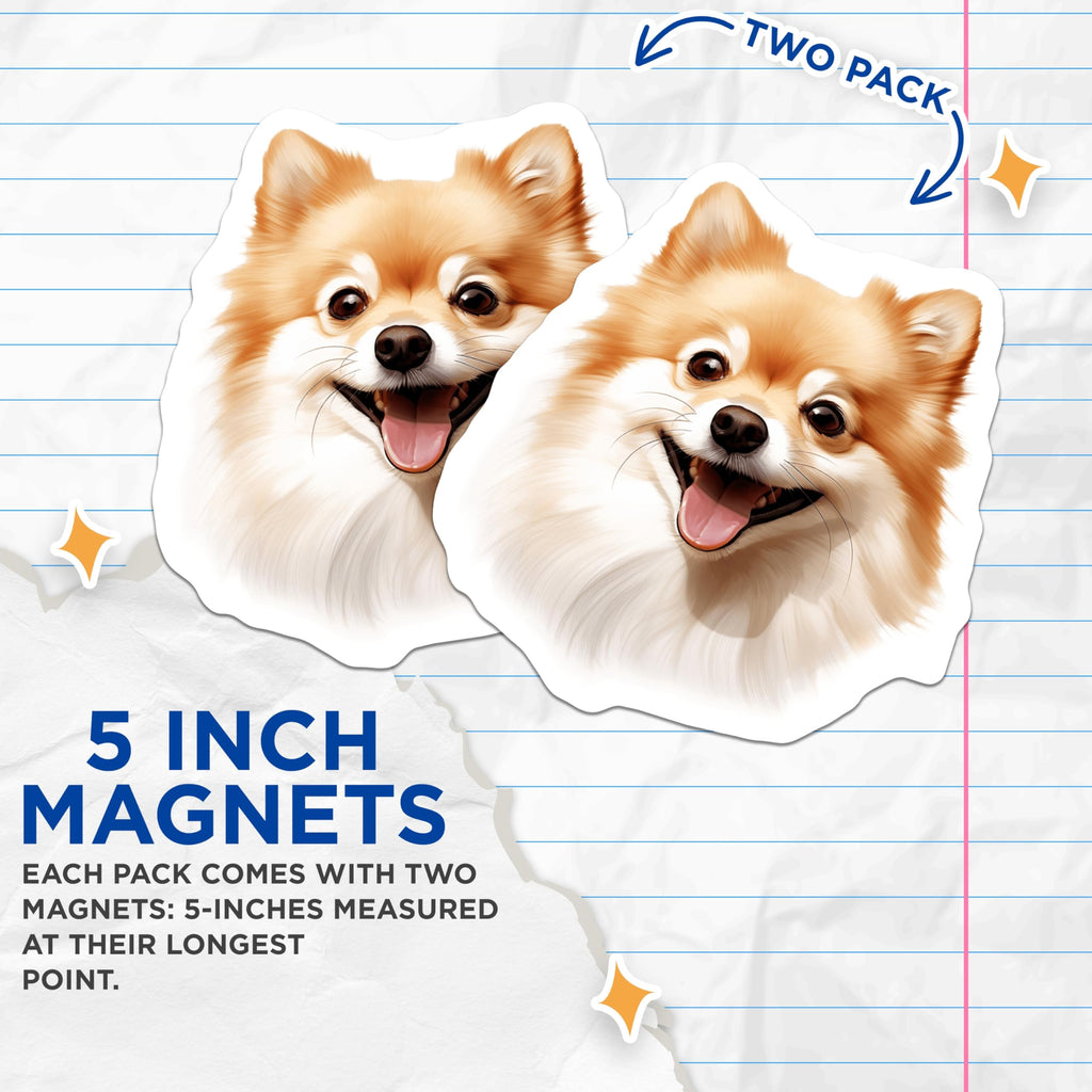 (2 Pack) Pomeranian Dog Magnets - Happy Fluffy Pet Lover - Cute Animal Refrigerator Accent - Dog Mom Dad Home Decor - 5 Inches On Longest Side - Thick Durable Magnet - Made in USA - MAG28083