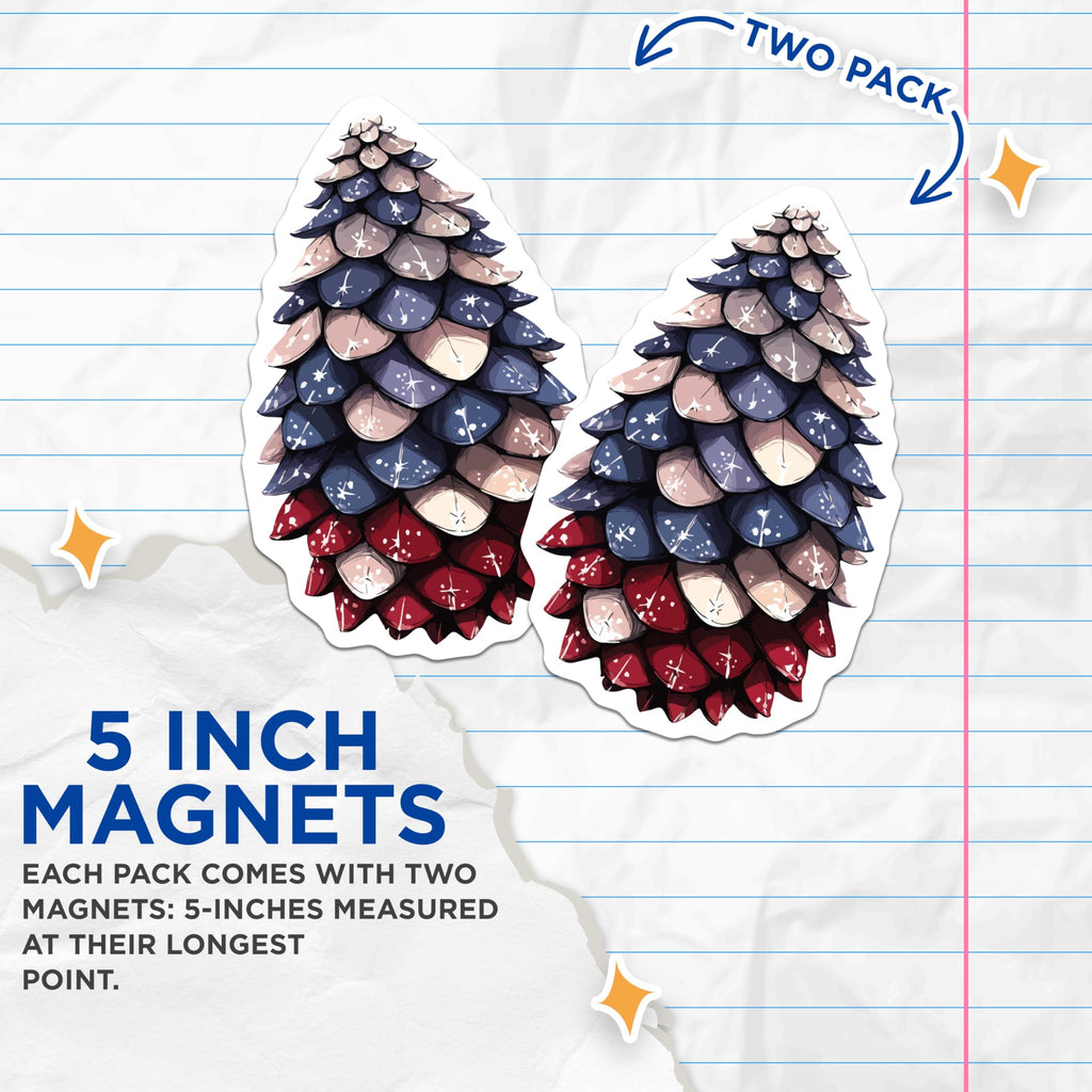 (2 Pack) Festive Pine Cone Magnets - Abstract Christmas Tree Decor - Winter Holiday Fridge Magnets - 5 Inches On Longest Side - Thick Durable Magnet - Made in USA - MAG20126
