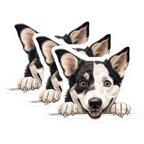 (3 Pack) Australian Shepherd Decals - Cute Dog Breed Stickers - Laptop Decal - 3 Inches On Longest Side - Easy Peel & Apply - Made in USA - 3MCS8660