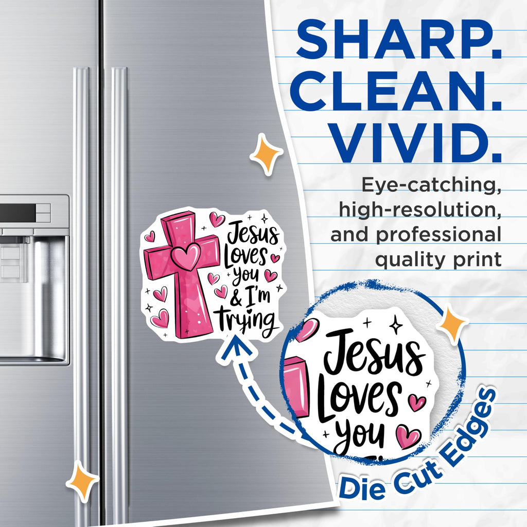 (2 Pack) Jesus Loves You Magnets - Pink Cross with Hearts - Religious Faith Decor - 5" On Longest Side - Premium Magnet - for Cars, Refrigerators, Toolboxes, Lockers - Made in USA - MAG17802