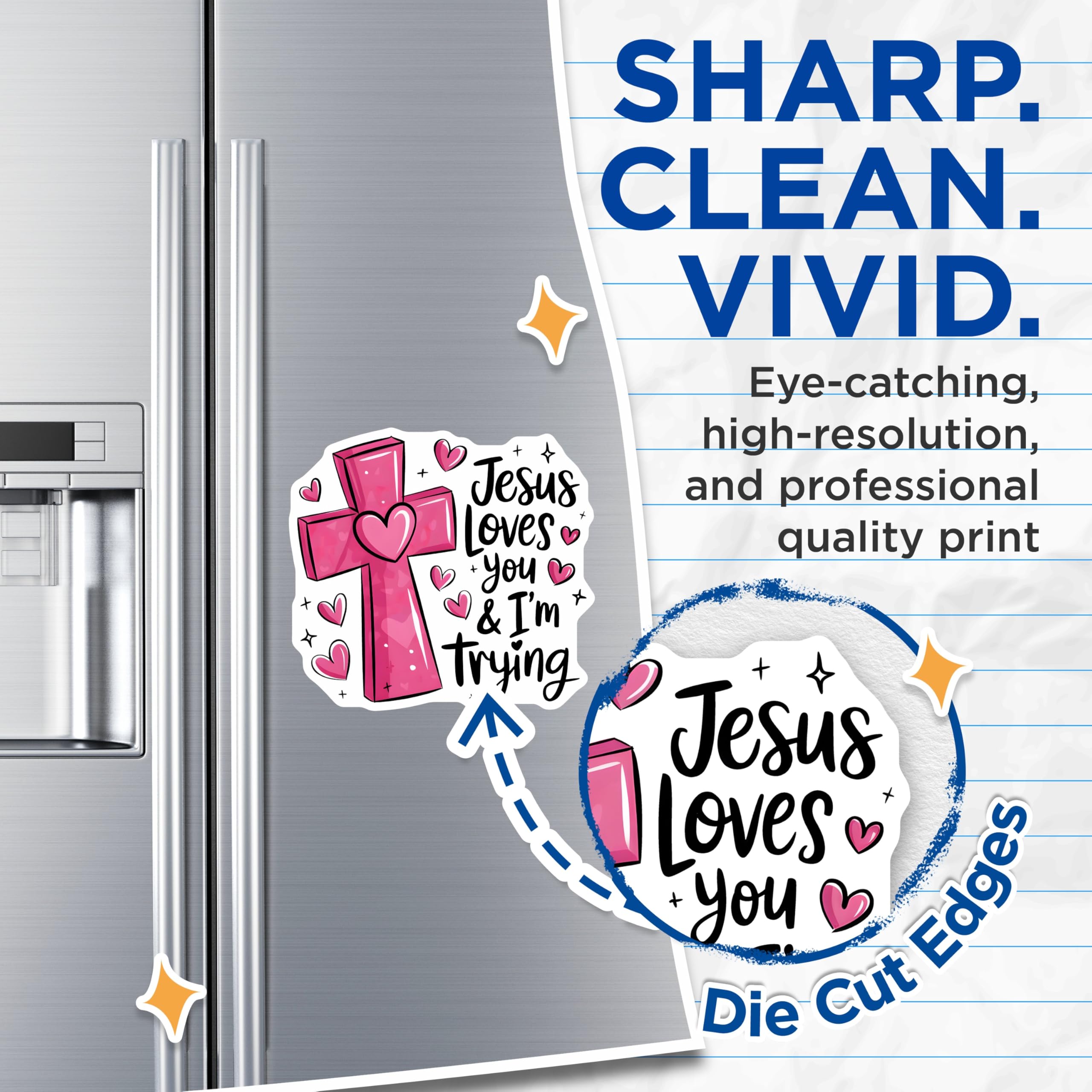 (2 Pack) Jesus Loves You Magnets - Pink Cross with Hearts - Religious Faith Decor - 5" On Longest Side - Premium Magnet - for Cars, Refrigerators, Toolboxes, Lockers - Made in USA - MAG17802