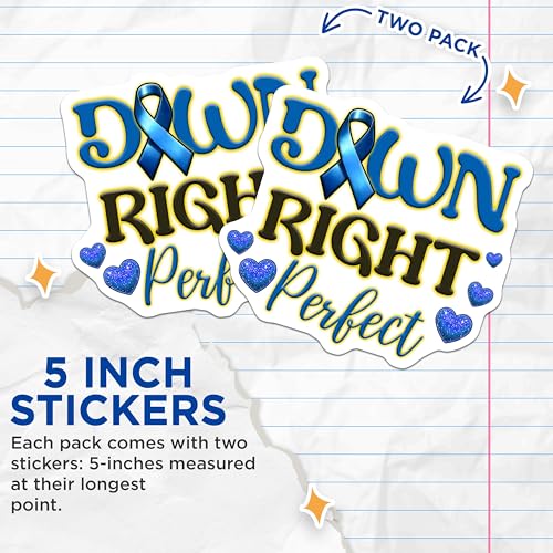 (2 Pack) Down Syndrome Awareness Stickers - Inspirational - Heart - 5" On Longest Side - Sticks to Smooth Flat Surfaces - Made in USA - BMCS8202