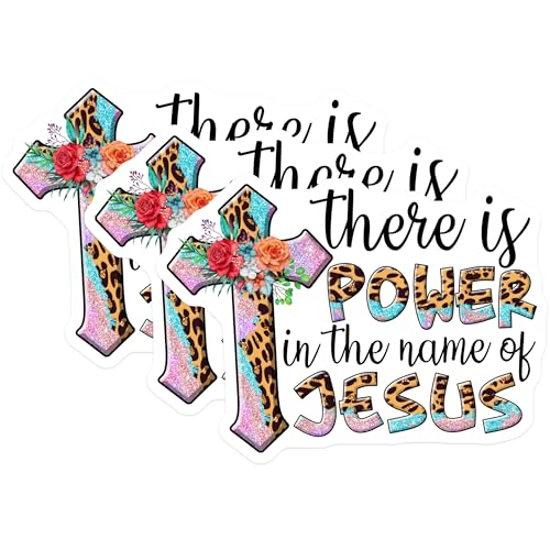 (3 Pack) Jesus Power Decals - Floral Cross Decal - Religious Laptop Decal - 3 Inches On Longest Side - Easy Peel & Apply - Made in USA - 3MCS4401