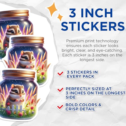 (3 Pack) Hamster Decals - Cute Animal Stickers - Fantasy Jar Decals - 3 Inches On Longest Side - Easy Peel & Apply - Made in USA - 3MCS8120