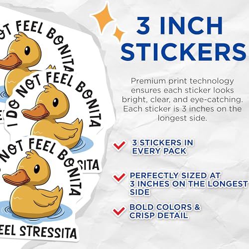 (3 Pack) Stressita Duck Decals - Funny Duck Meme - Rubber Duckie Sayings Decals - 3 Inches On Longest Side - Easy Peel & Apply - Made in USA - 3MCS4728