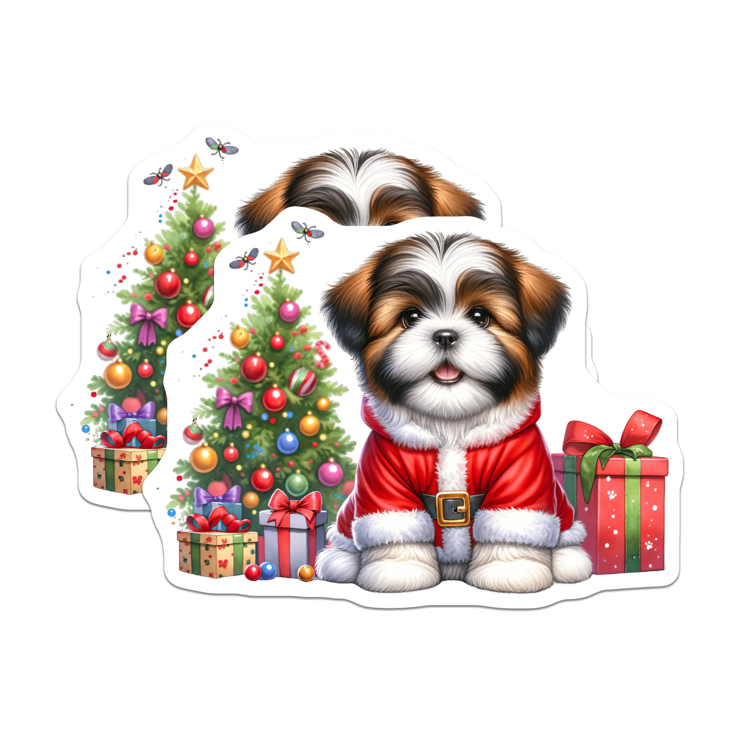 (2 Pack) Shih Tzu Christmas Magnets - Santa Puppy Holiday Decor - Dog Lover Fridge Magnets - 5 Inches On Longest Side - Thick Durable Magnet - Made in USA - MAG26522
