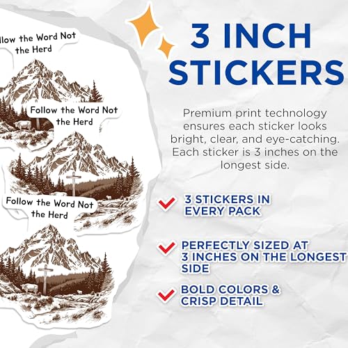 (3 Pack) Follow The Word Decals - Christian Landscape - Mountain Decals - 3 Inches On Longest Side - Easy Peel & Apply - Made in USA - 3MCS2246