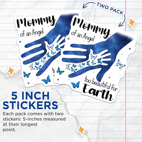 (2 Pack) Mommy Stickers - Memorial Stickers - Butterfly Stickers - Angel Baby Stickers - 5" On Longest Side - Sticks to Smooth Flat Surfaces - Made in USA - BMCS6031