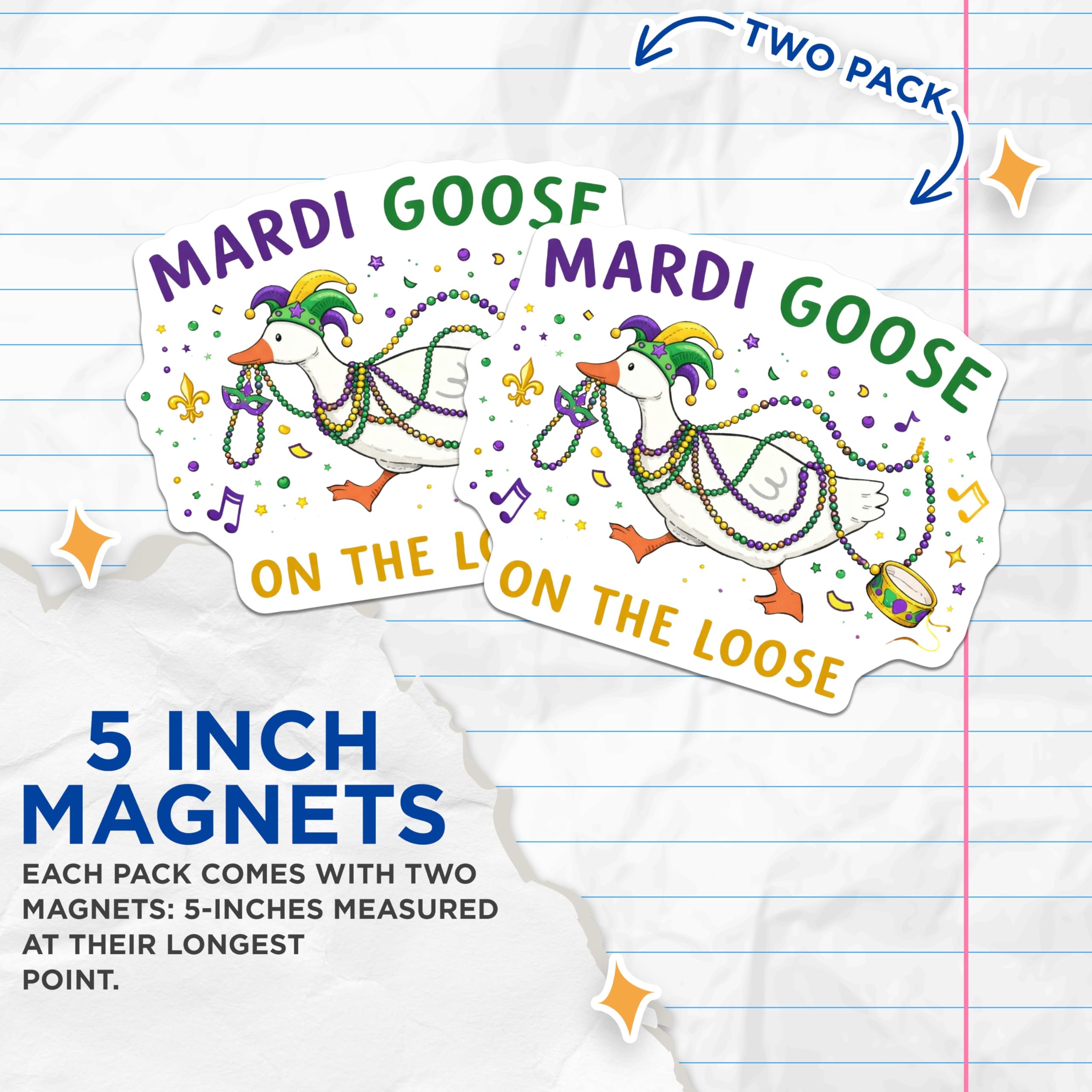 (2 Pack) Mardi Goose Magnets - Fun Holiday Decor - Louisiana Celebration Accessory - 5" On Longest Side - Premium Magnet - for Cars, Refrigerators, Toolboxes, Lockers - Made in USA - MAG17100