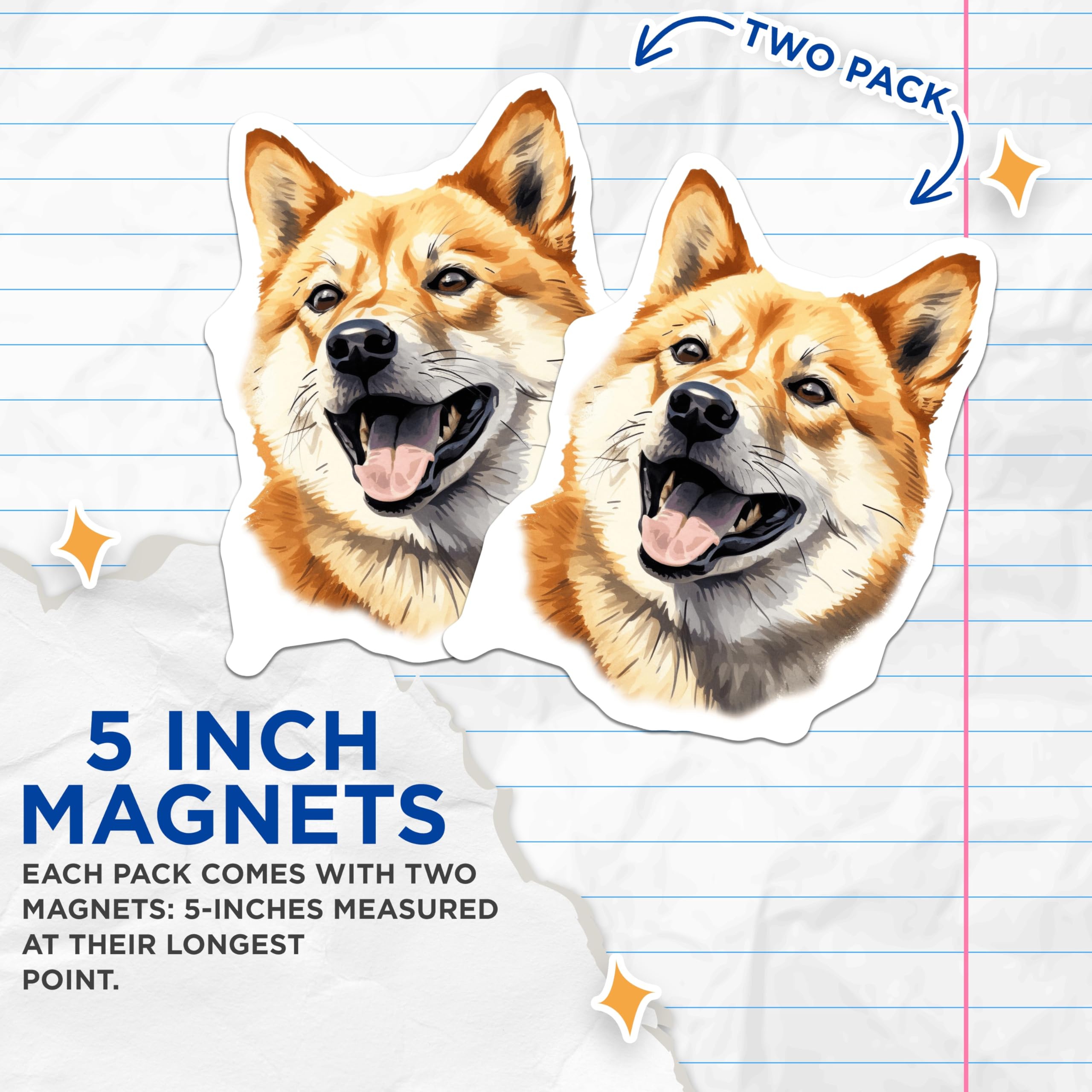 (2 Pack) Shiba Inu Magnets - Happy Dog Breed Artwork - Pet Parent Refrigerator Locker Decor - 5 Inches On Longest Side - Thick Durable Magnet - Made in USA - MAG28705