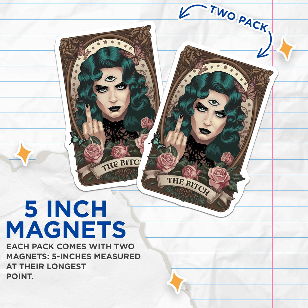(2 Pack) The Bitch Magnets - Third Eye Woman Art - Middle Finger Attitude Decor - Gothic Aesthetic Refrigerator Accessory - 5 Inches On Longest Side - Thick Durable Magnet - Made in USA - MAG20552