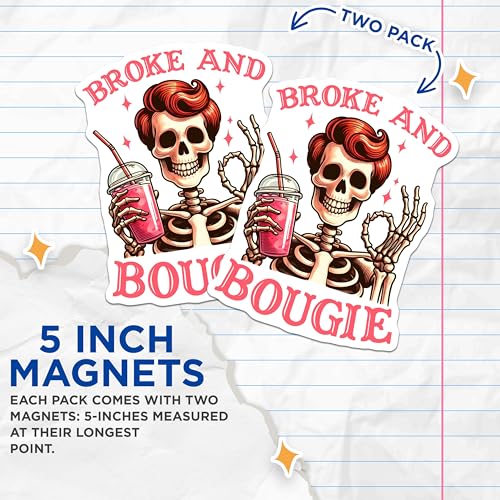 (2 Pack) Funny Skeleton Magnet - Retro Skeleton Design - 5" On Longest Side - Sticks to Smooth Flat Surfaces - Made in USA - MAG9766