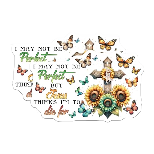 (2 Pack) Inspirational Christian Stickers - Religious Faith Quotes - Sunflower and Butterfly Art - 5" On Longest Side - Sticks to Smooth Flat Surfaces - Made in USA - BMCS9742