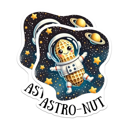 (2 Pack) Astronut Stickers - Cute Astronaut Peanut - Space Adventure - 5" On Longest Side - Sticks to Smooth Flat Surfaces - Made in USA - BMCS7588