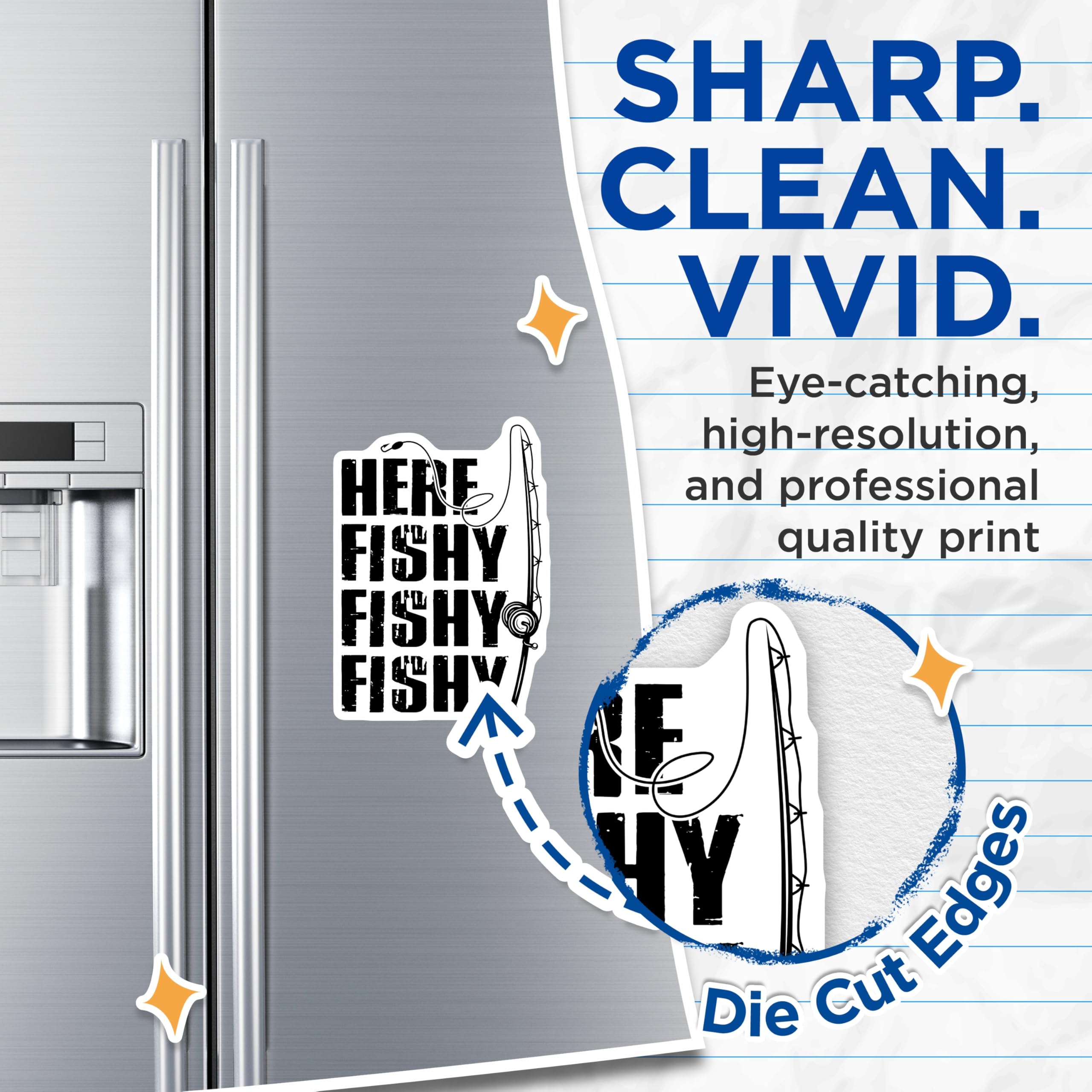 (2 Pack) Here Fishy Fishy Magnets - Fishing Humor - Angler Refrigerator Magnets - 5" On Longest Side - Premium Magnet - for Cars, Refrigerators, Toolboxes, Lockers - Made in USA - MAG16613