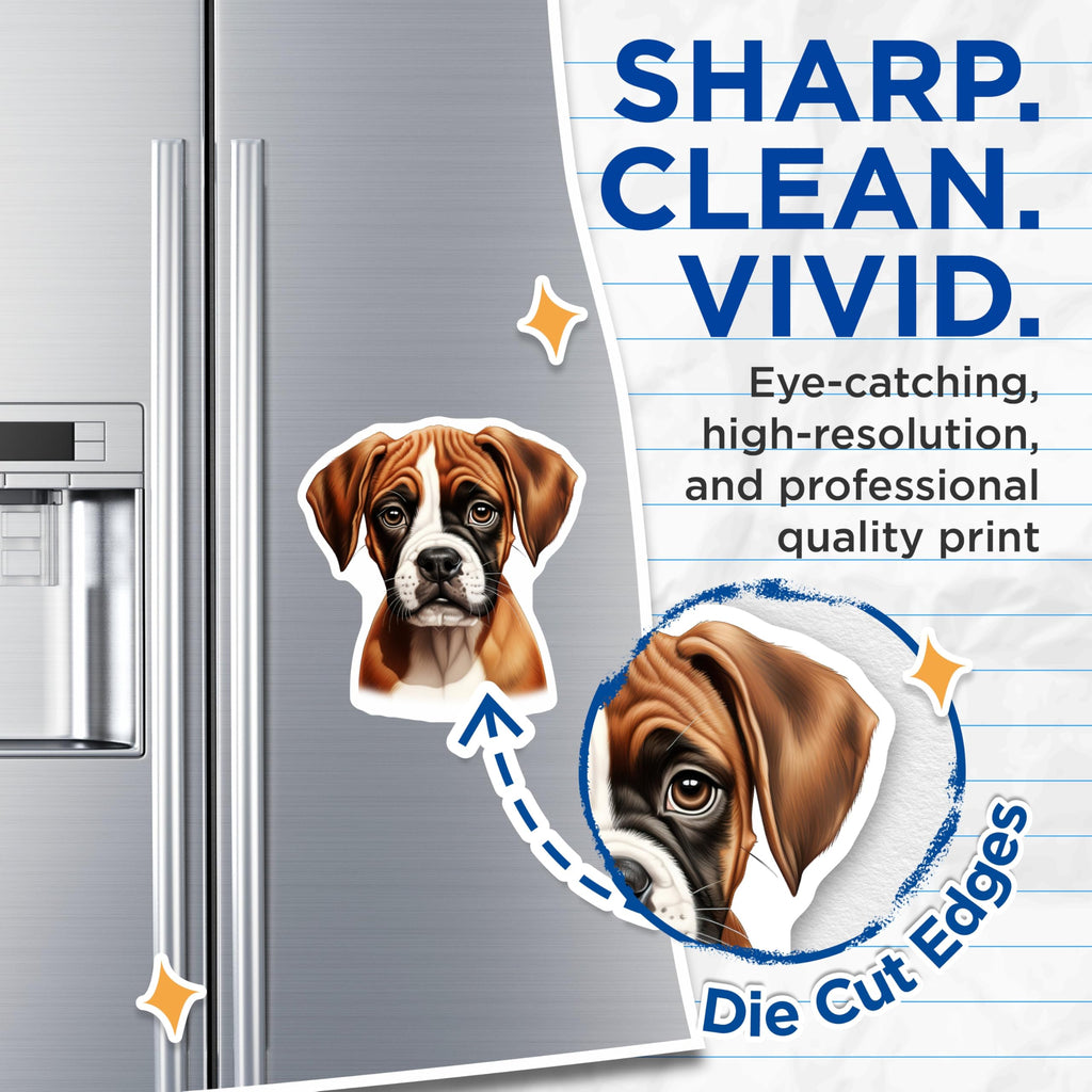 (2 Pack) Boxer Puppy Magnets - Cute Dog Art - Pet Lover Refrigerator Decor - Dog Mom Dad - 5 Inches On Longest Side - Thick Durable Magnet - Made in USA - MAG26733