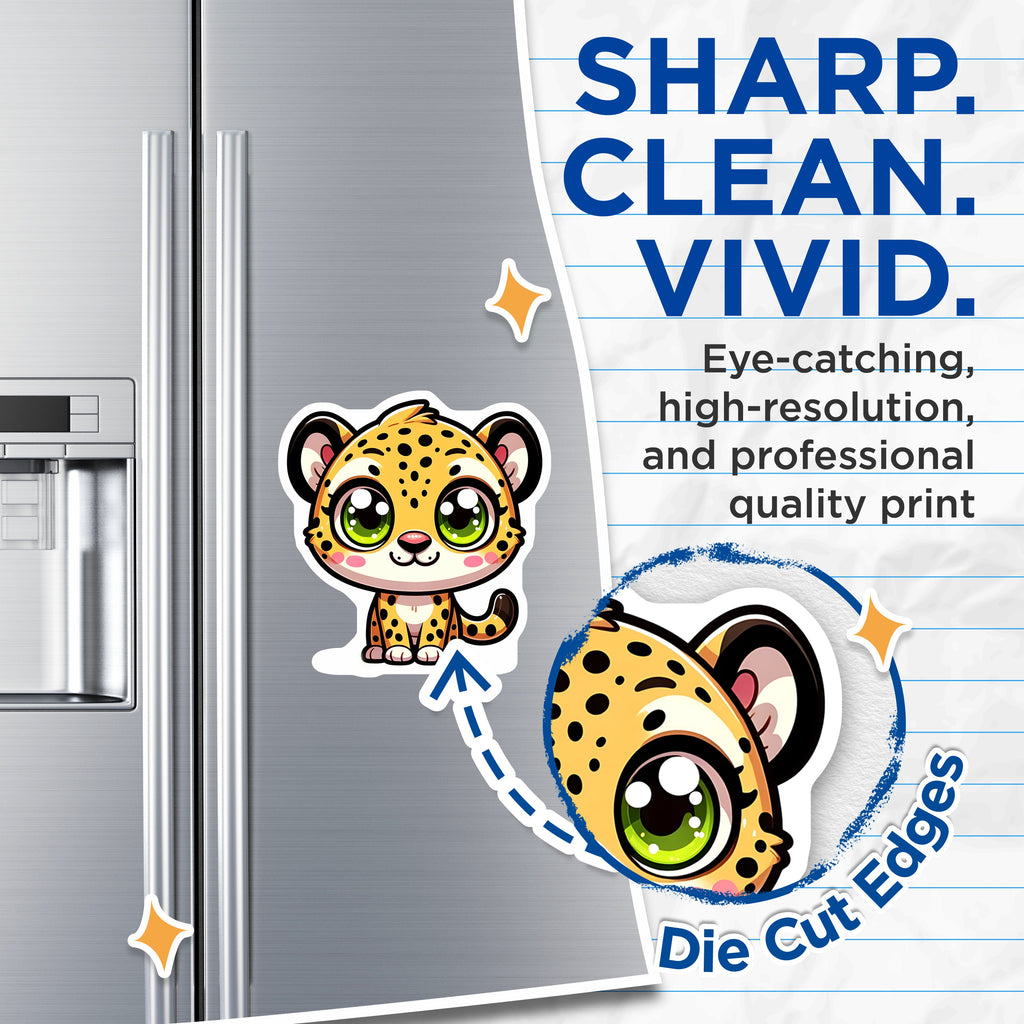 (2 Pack) Kawaii Cheetah Magnets - Cute Big Cat Decor - Refrigerator Locker Accessory - Jungle Animal Cartoon Chibi - Aesthetic Kids Room - 5" - Durable Magnet - Made in USA - MAG37418