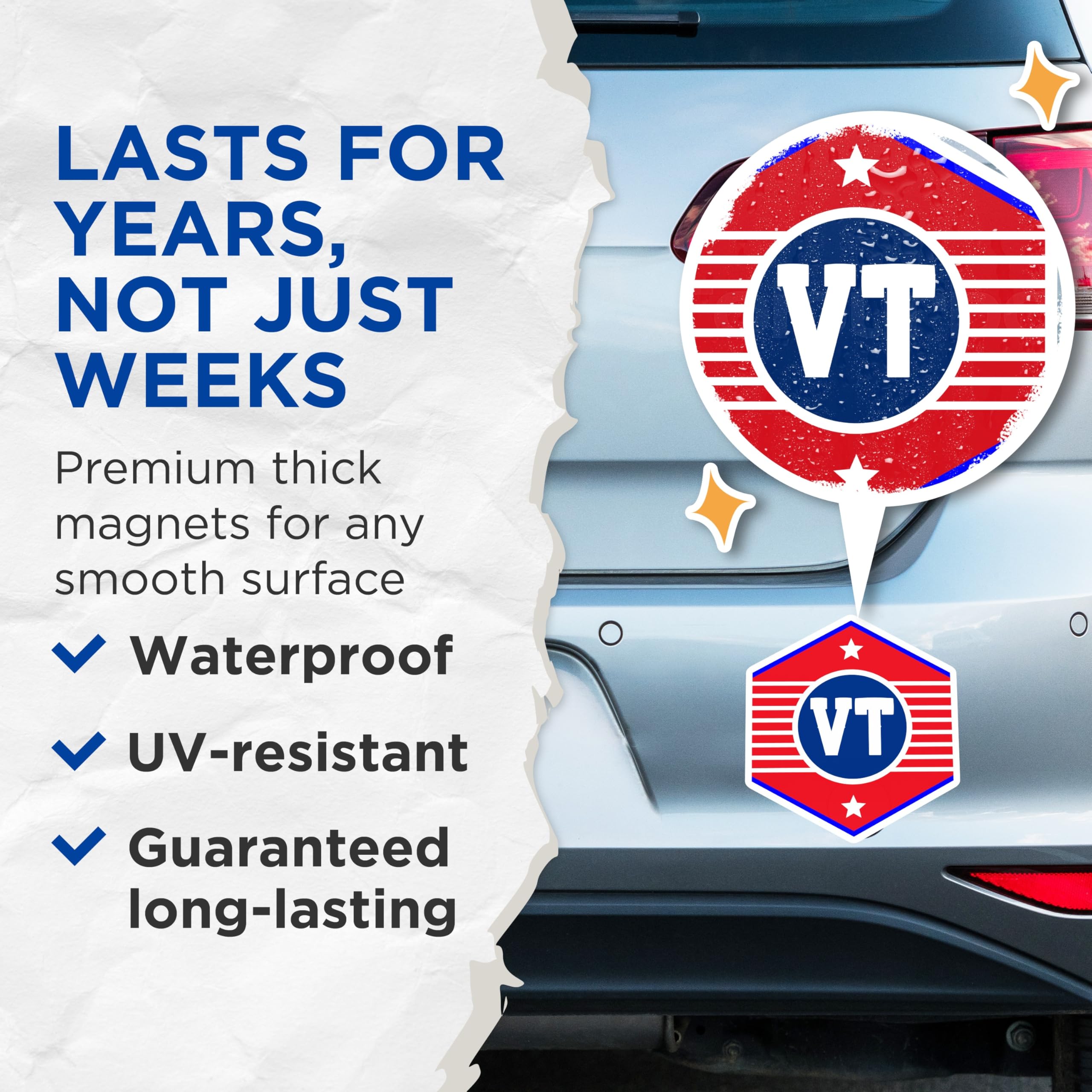 (2 Pack) VT Logo Magnets - State Pride Decor - Initials Fridge Magnets - 5" On Longest Side - Premium Magnet - for Cars, Refrigerators, Toolboxes, Lockers - Made in USA - MAG17486