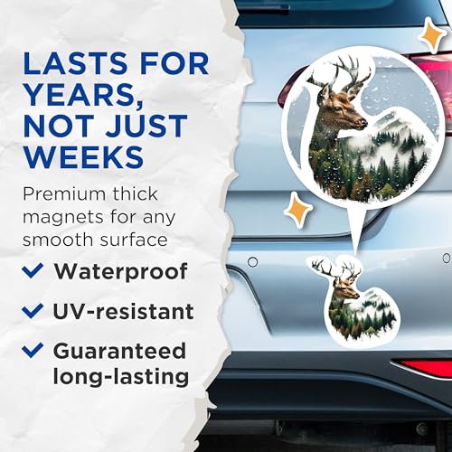 (2 Packs) Deer with Forest Background Magnets - Cool Nature Wilderness Nature Magnets - 5 Inches On Longest Side - Premium Magnet - for Fridges, Toolboxes, Cars - Made in USA - MAG2269