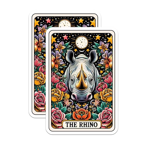 (2 Pack) Rhino Illustration Magnets - Floral Animal Magnets - Colorful Wildlife Art Magnets - Nature-Inspired - 5" On Longest Side - for Cars, Fridges, Toolboxes - Made in USA - MAG4485