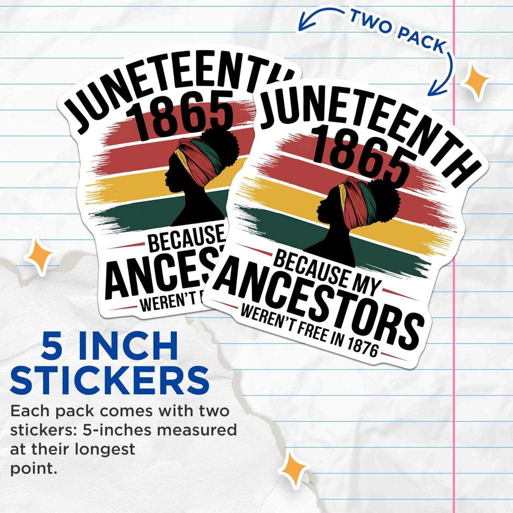 (2 Pack) Juneteenth 1865 Stickers - Pride Freedom Stickers - Historical Commemoration Stickers - 5" On Longest Side - Sticks to Smooth Flat Surfaces - Made in USA - BMCS3891