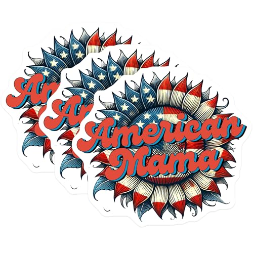 (3 Pack) American Mama Decals - Patriotic Sunflower - Mom Decals - 3 Inches On Longest Side - Easy Peel & Apply - Made in USA - 3MCS6646