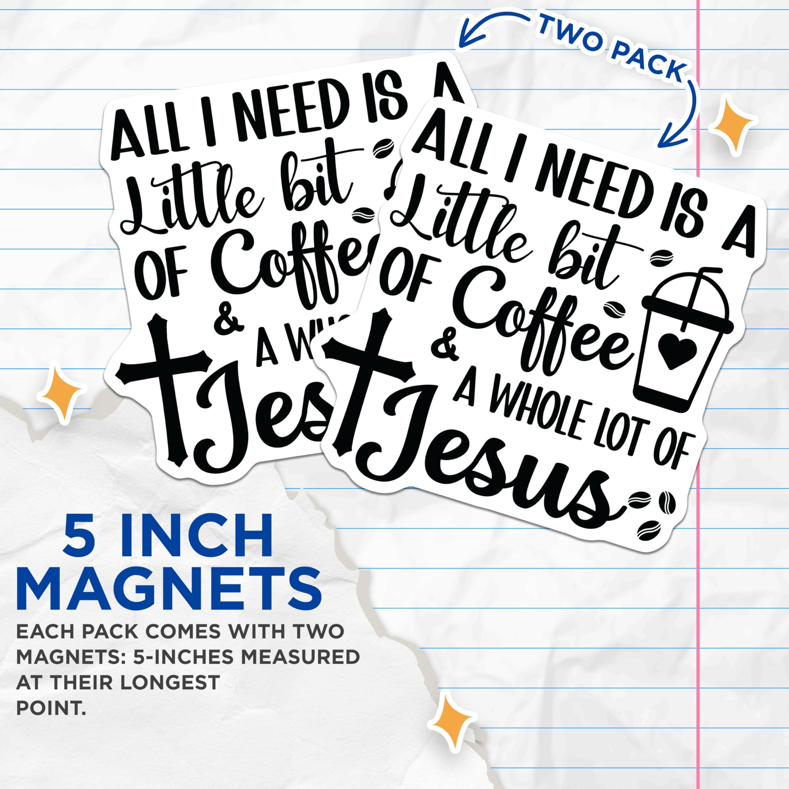(2 Pack) Christian Coffee Magnets - Jesus Faith Decor - Religious Kitchen Fridge Magnets - 5 Inches On Longest Side - Thick Durable Magnet - Made in USA - MAG30455