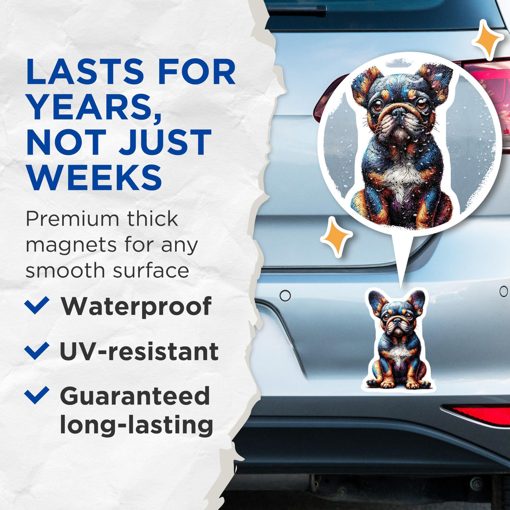 (2 Pack) French Bulldog Magnets - Cute Puppy Art - Dog Lover Decor - 5" On Longest Side - Premium Magnet - for Cars, Refrigerators, Toolboxes, Lockers - Made in USA - MAG15159