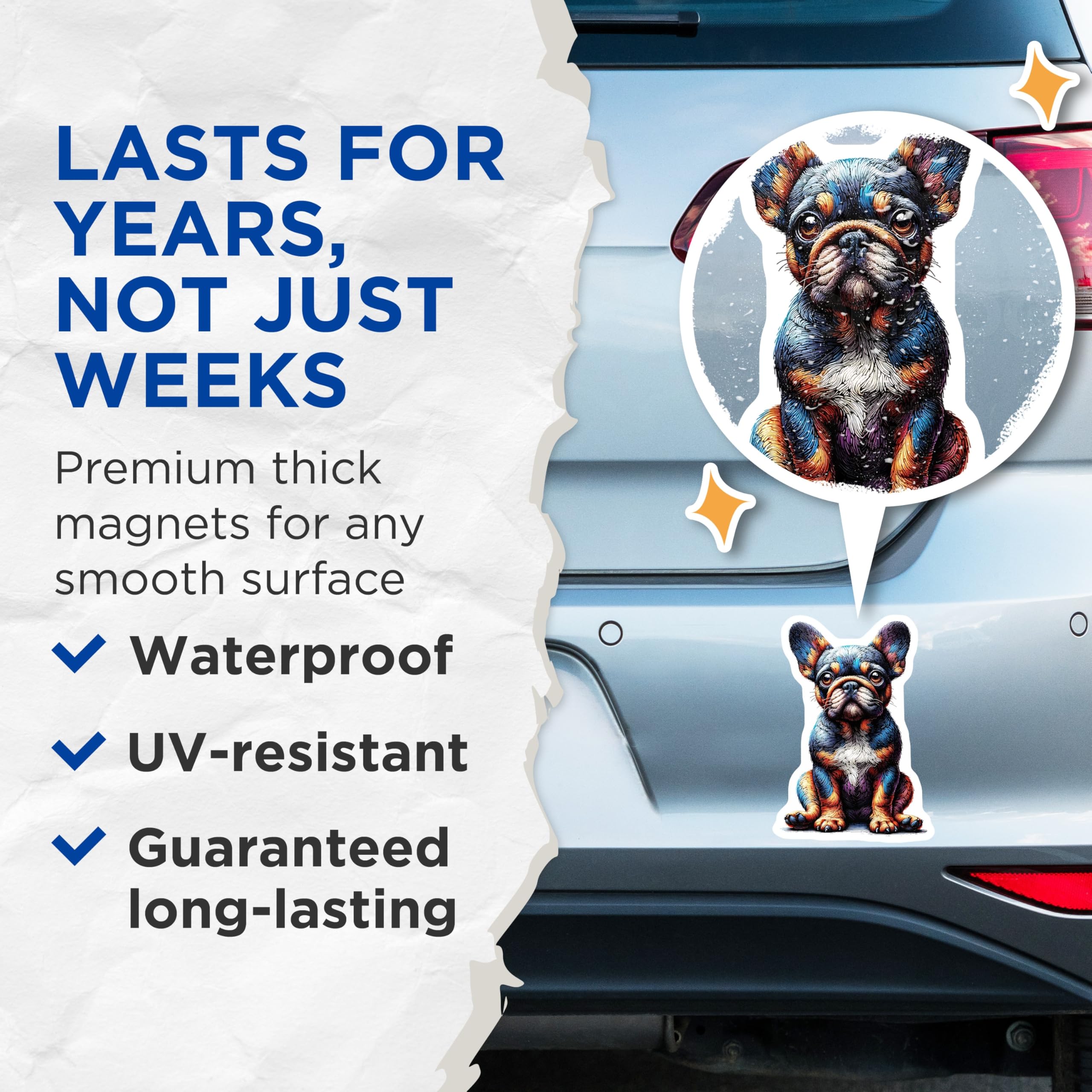 (2 Pack) French Bulldog Magnets - Cute Puppy Art - Dog Lover Decor - 5" On Longest Side - Premium Magnet - for Cars, Refrigerators, Toolboxes, Lockers - Made in USA - MAG15159