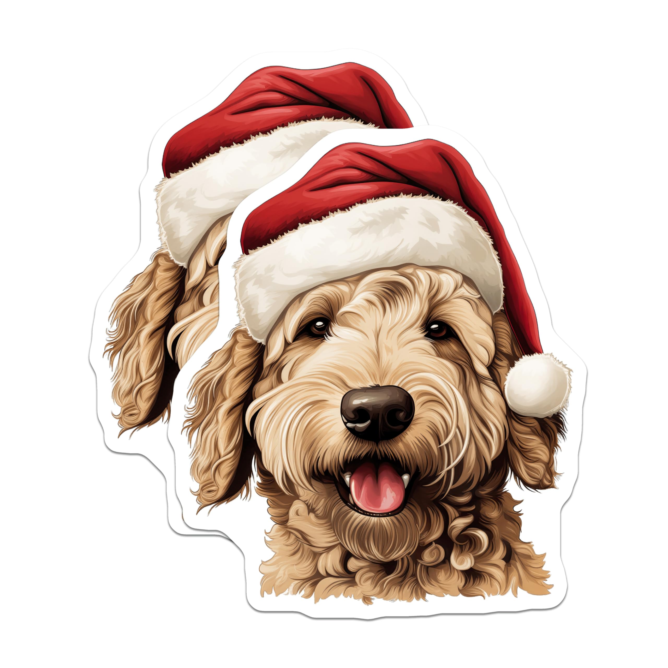 (2 Pack) Christmas Doodle Dog Magnets - Santa Hat Goldendoodle - Holiday Pet Decor - Dog Lover Stocking Stuffer - 5 Inches On Longest Side - Thick Durable Magnet - Made in USA - MAG28421