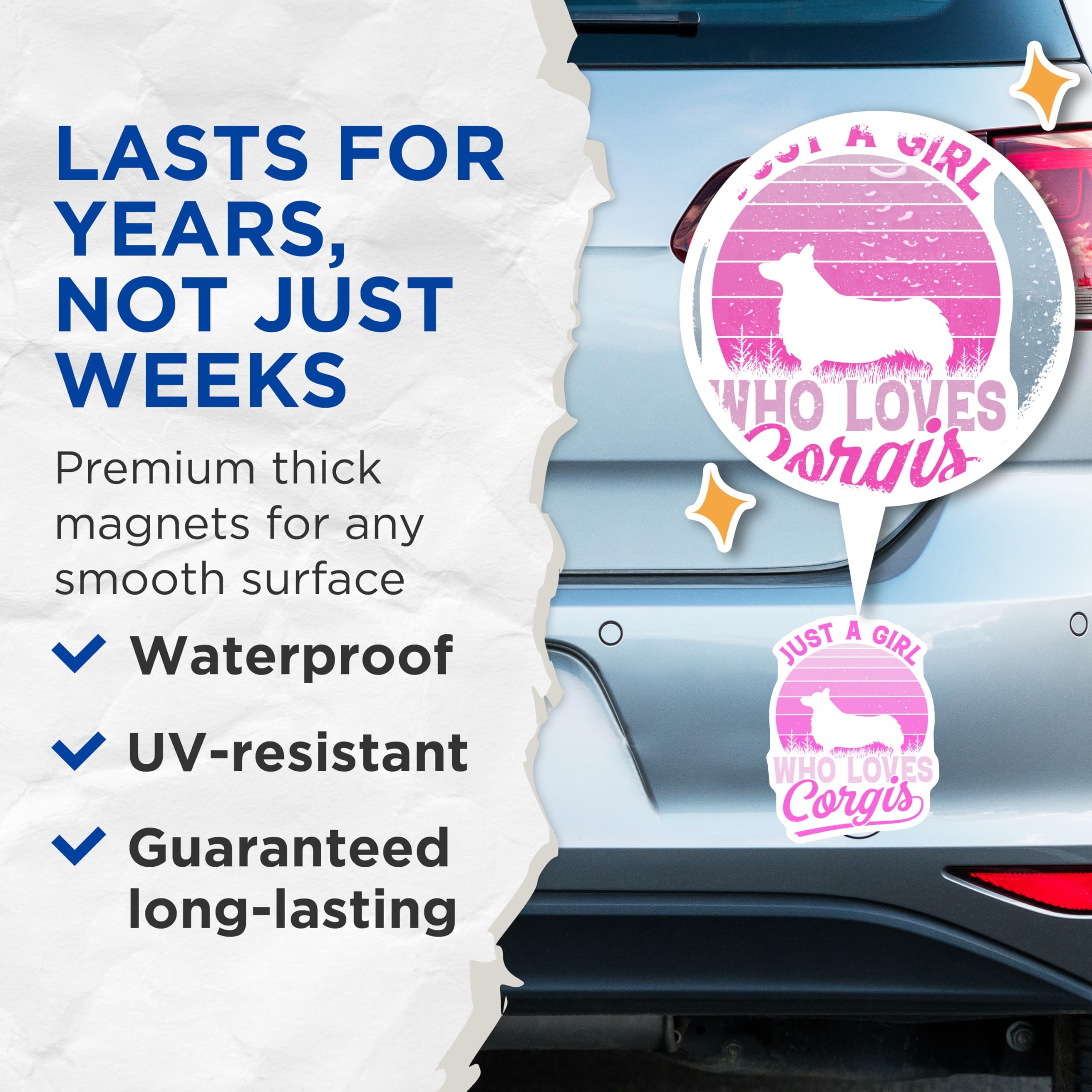 (2 Pack) Corgi Lover Magnets - Girl Who Loves Corgis - Pink Dog Breed Decor - 5" On Longest Side - Premium Magnet - for Cars, Refrigerators, Toolboxes, Lockers - Made in USA - MAG18739