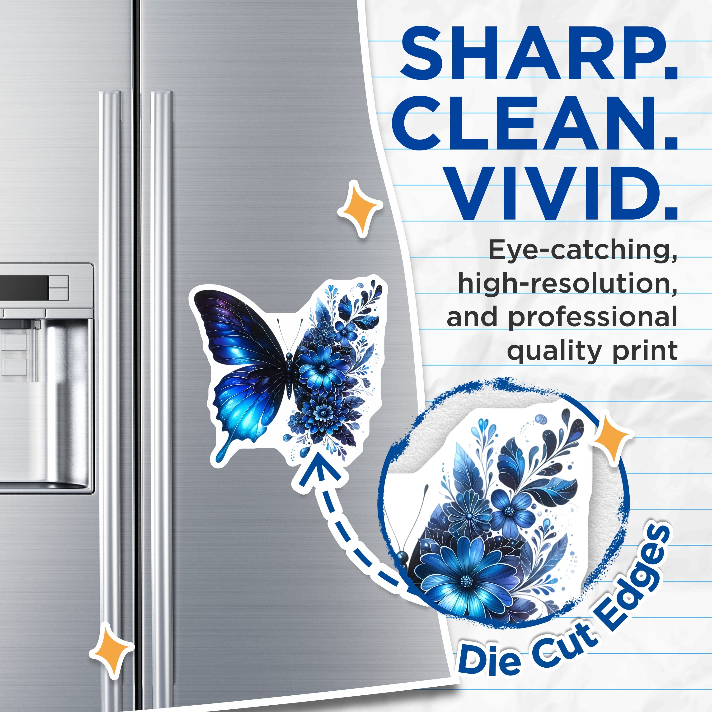 (2 Pack) Blue Butterfly Magnets - Mystical Floral Refrigerator Decor - Ethereal Nature Art - Unique Home Accessories - 5 Inches On Longest Side - Thick Durable Magnet - Made in USA - MAG38698