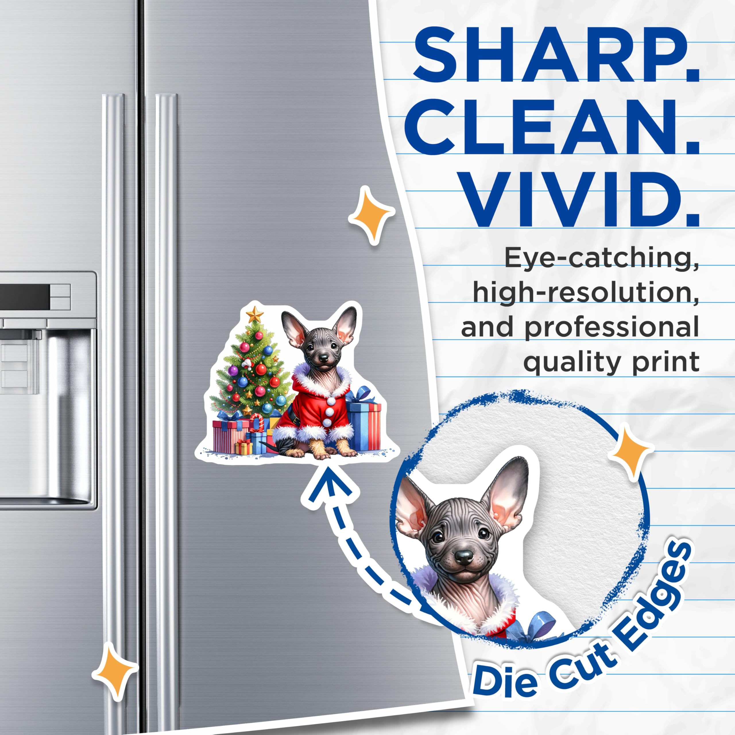 (2 Pack) Sphynx Dog Christmas Magnets - Santa Pet Holiday Decor - Animal Lover Refrigerator Decoration - 5 Inches On Longest Side - Thick Durable Magnet - Made in USA - MAG25255
