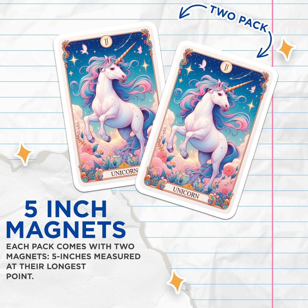 (2 Pack) Unicorn Magnets - Fantasy Creature Art - Magical Tarot Decor - 5 Inches On Longest Side - Thick Durable Magnet - Made in USA - MAG22314