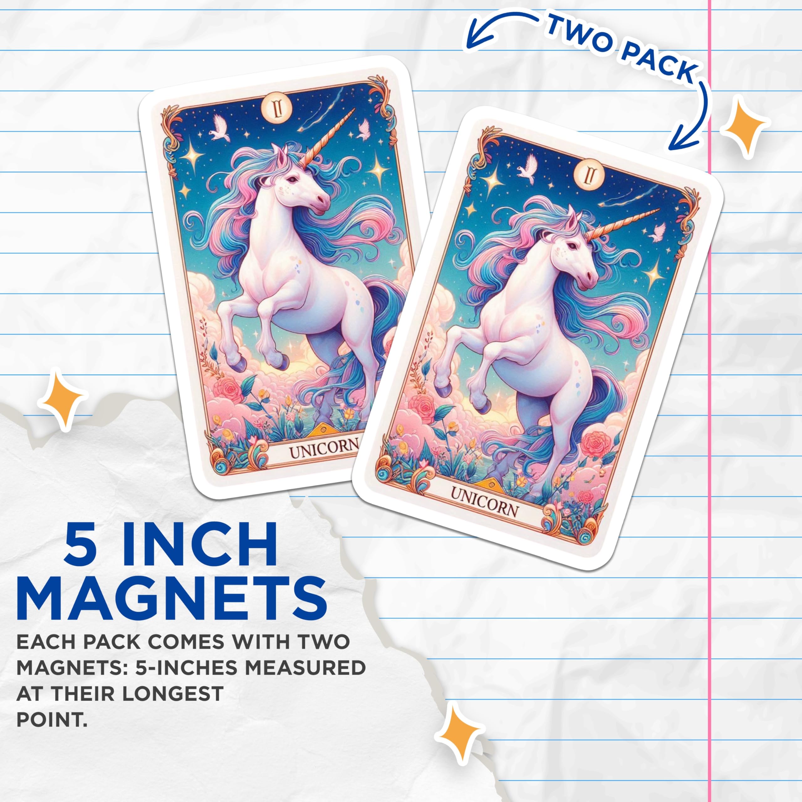 (2 Pack) Unicorn Magnets - Fantasy Creature Art - Magical Tarot Decor - 5 Inches On Longest Side - Thick Durable Magnet - Made in USA - MAG22314